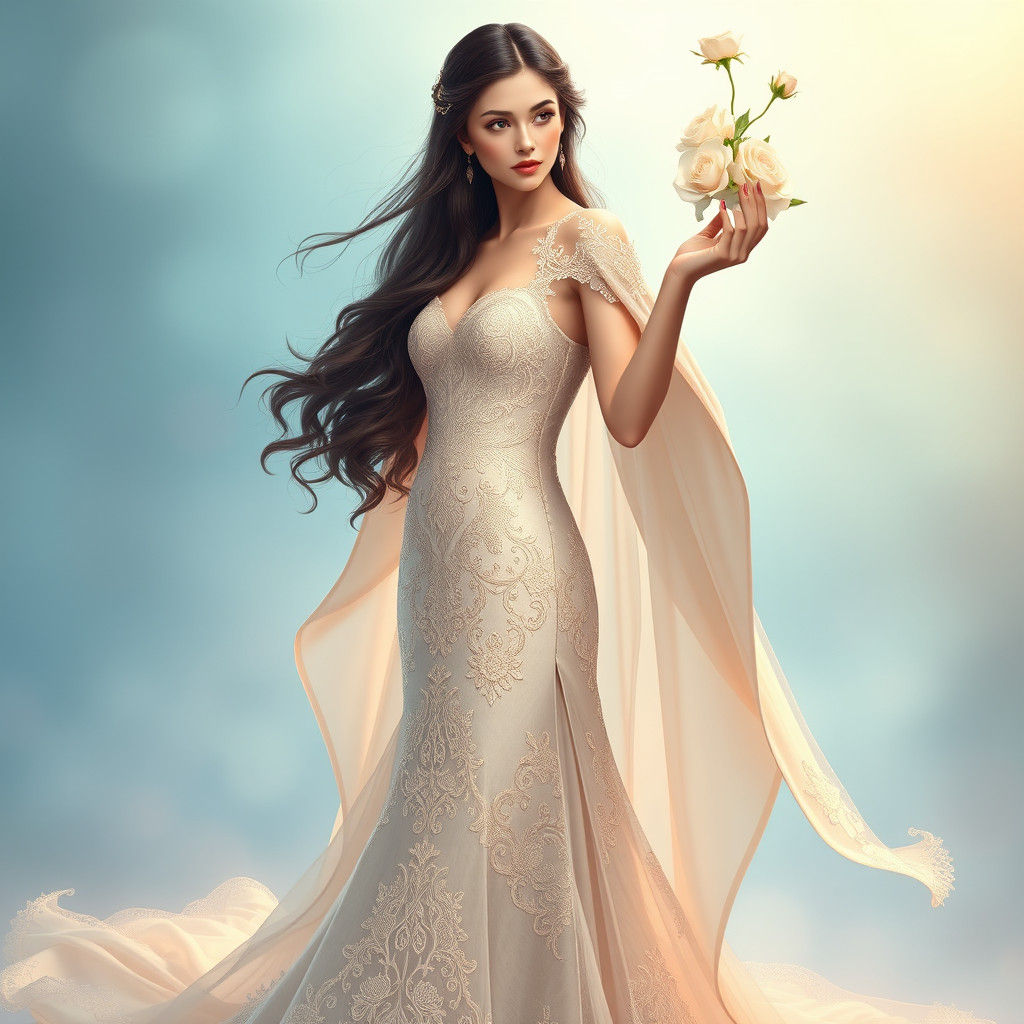 Ethereal Woman Conjuring Roses: High-Fantasy Art