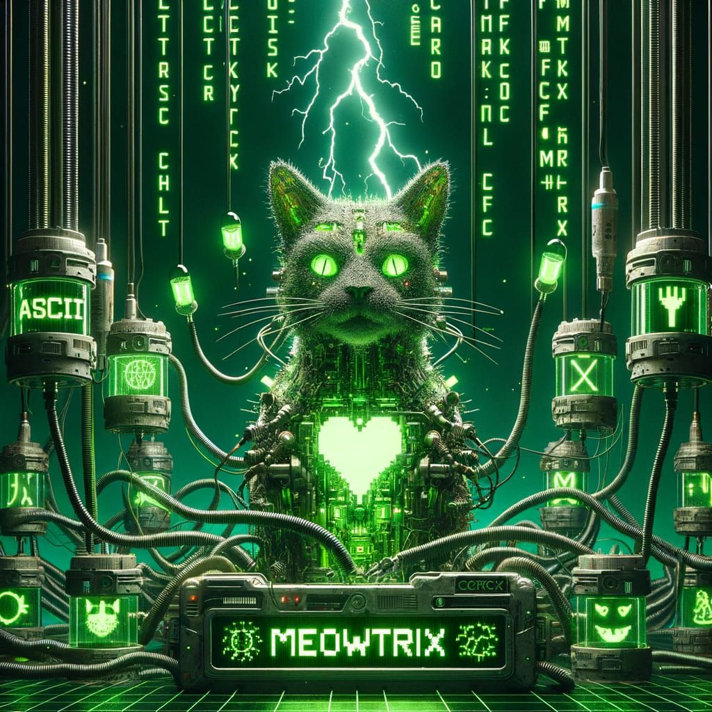 Cyberpunk Android Cat in Electric Green Meowtrix