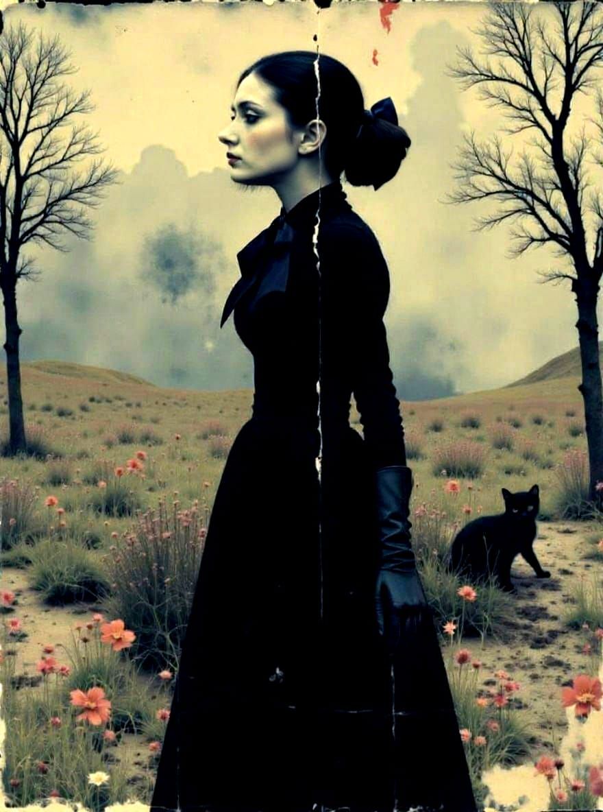 Modern Goth Girl in Dark Atmospheric Collage