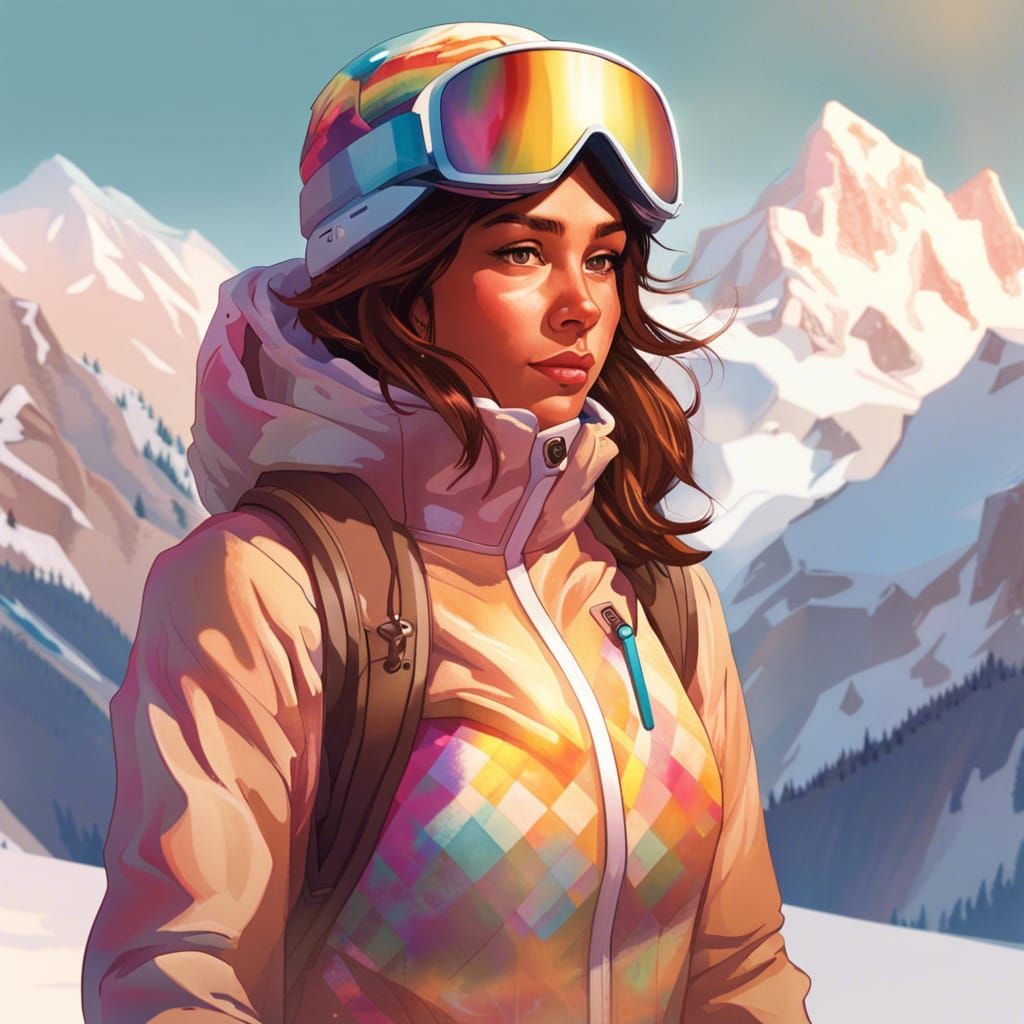 Retro Portrait of Skier in Alps, Digital Art
