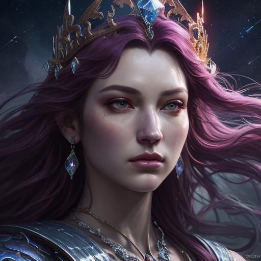 Queen Reaching for Stars in Hyperrealistic Splash Art