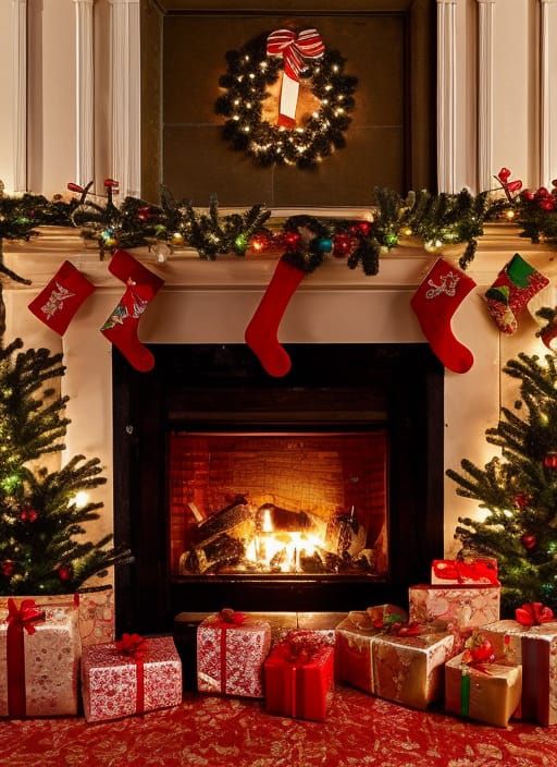 Christmas Eve Fireplace in 19th Century Mansion