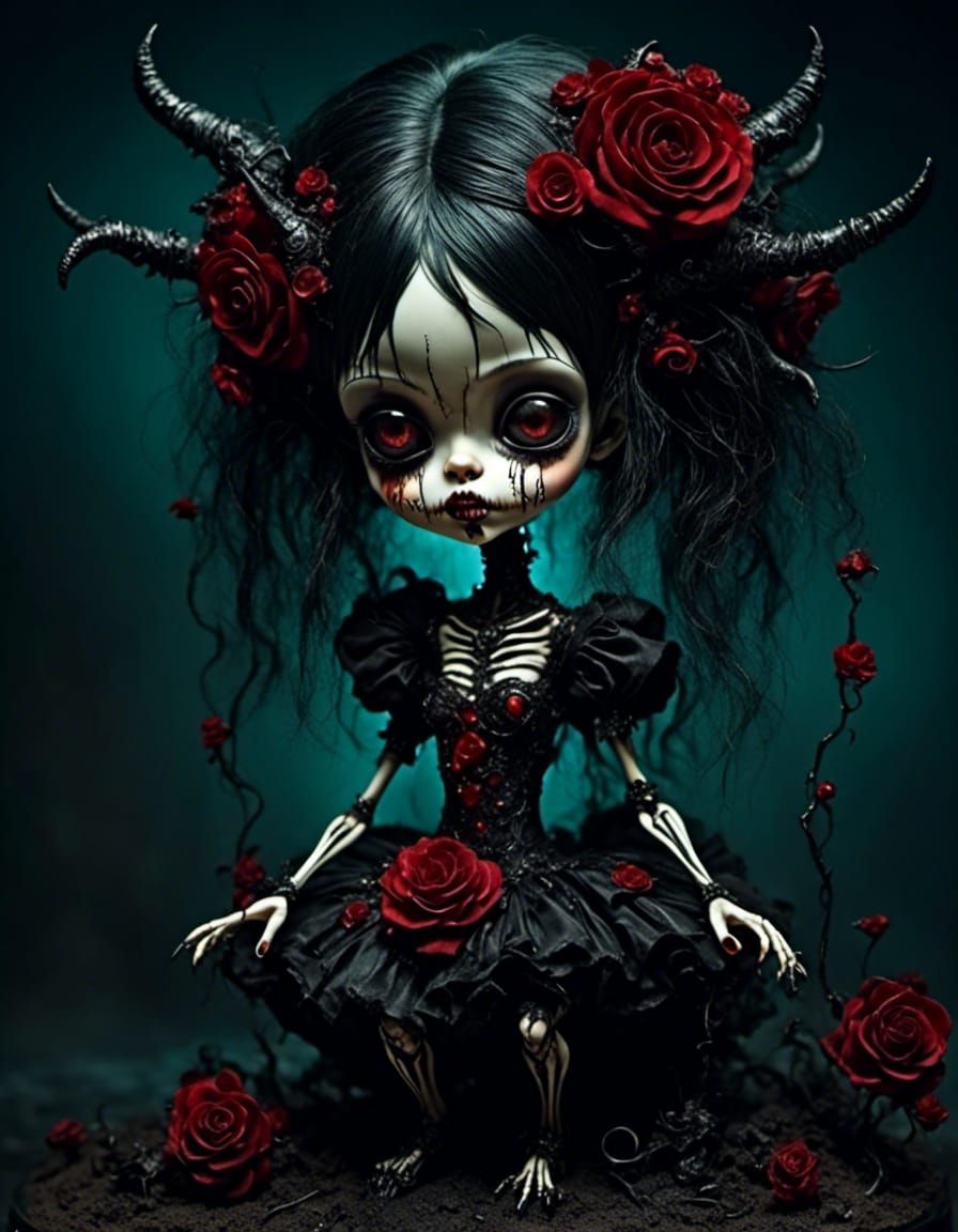 creepy cute little goth doll