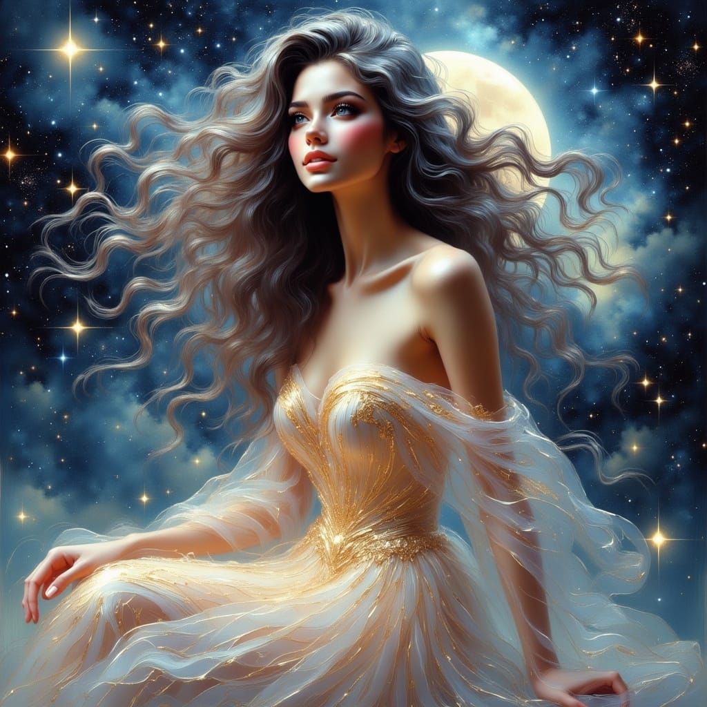 Ethereal Goddess in Starlight Gown