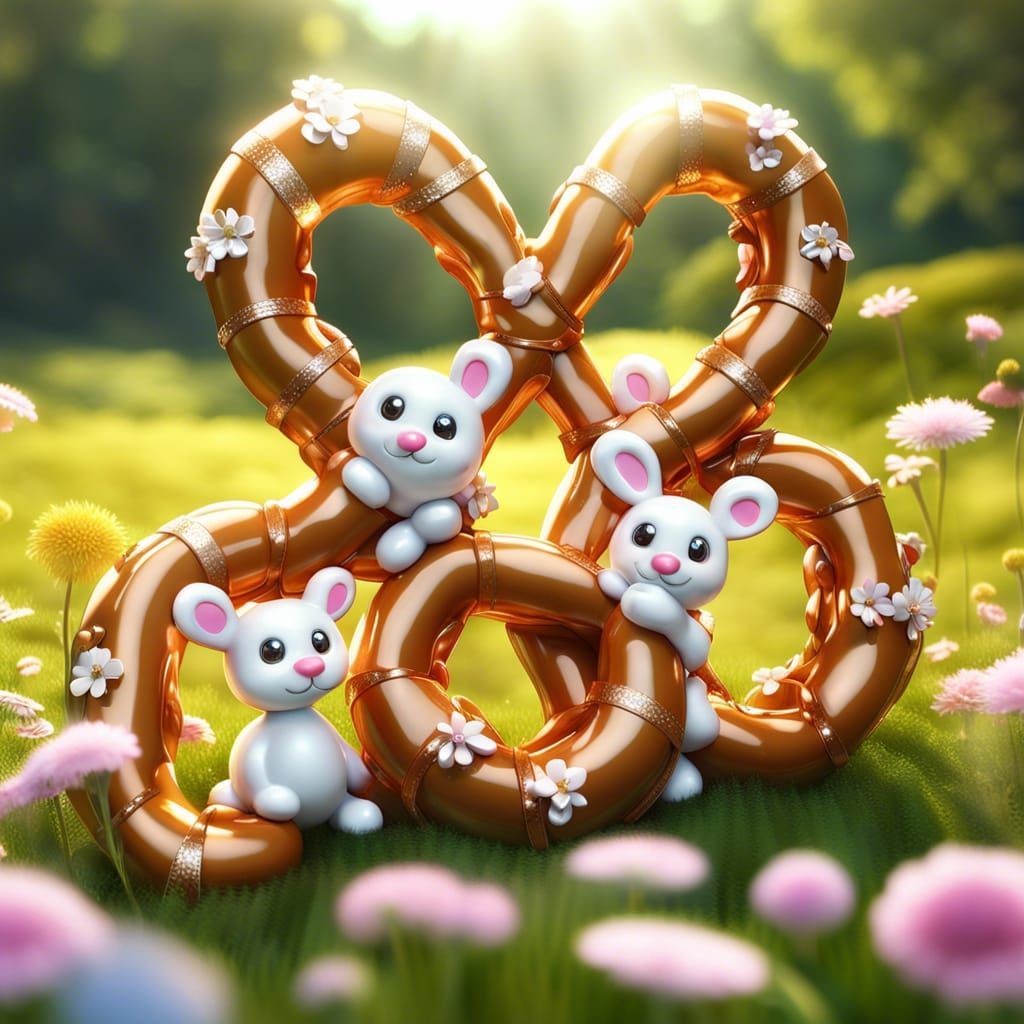 Pretzel Family: Shiny Plastic Diorama in CGI Style