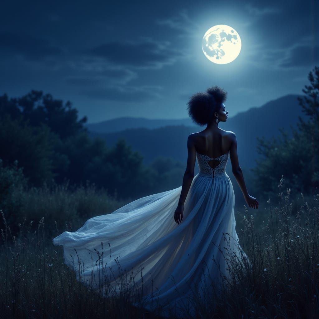 Elegant Black Woman Under the Flower Moon