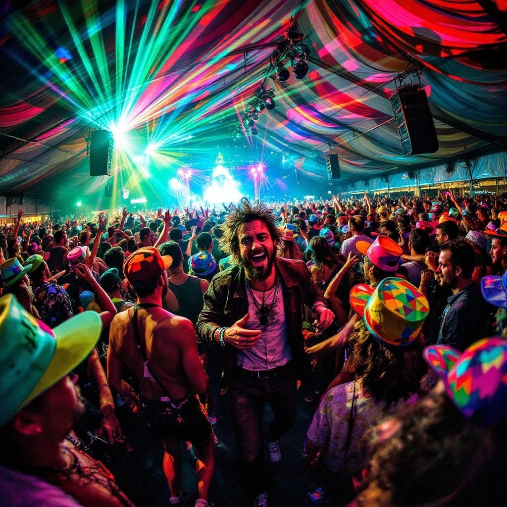 Vibrant Festival Scene in Bold Artistic Style