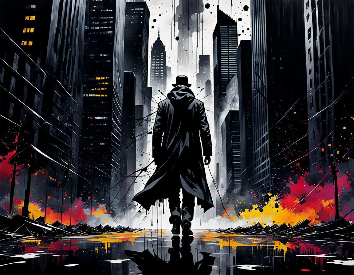 Ink Splatter Cityscape Inspired by Abstract Expressionism