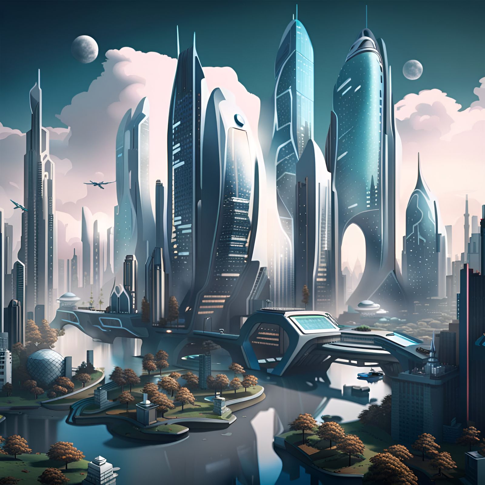 Futuristic Cityscape: Technology Surpasses Nature