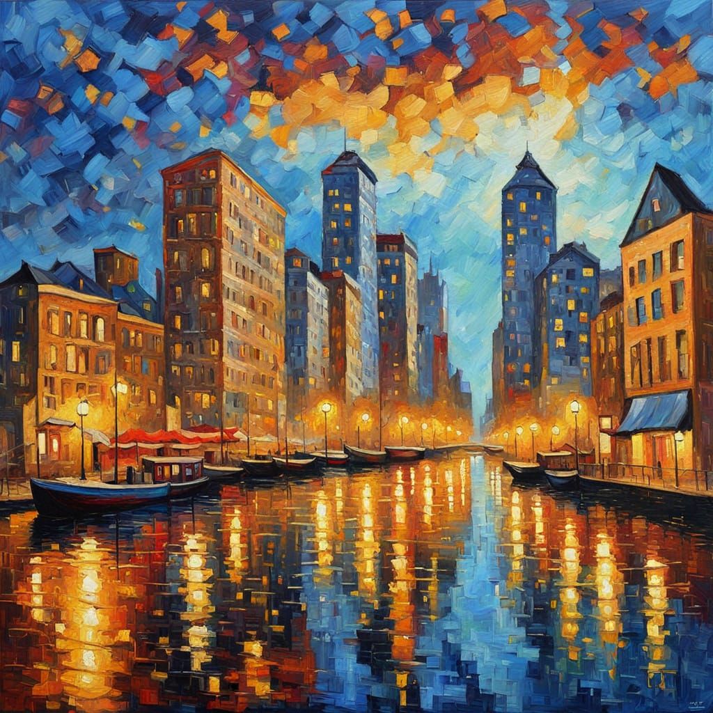 Rotterdam Cityscape in Neo-Impressionist Oil Painting