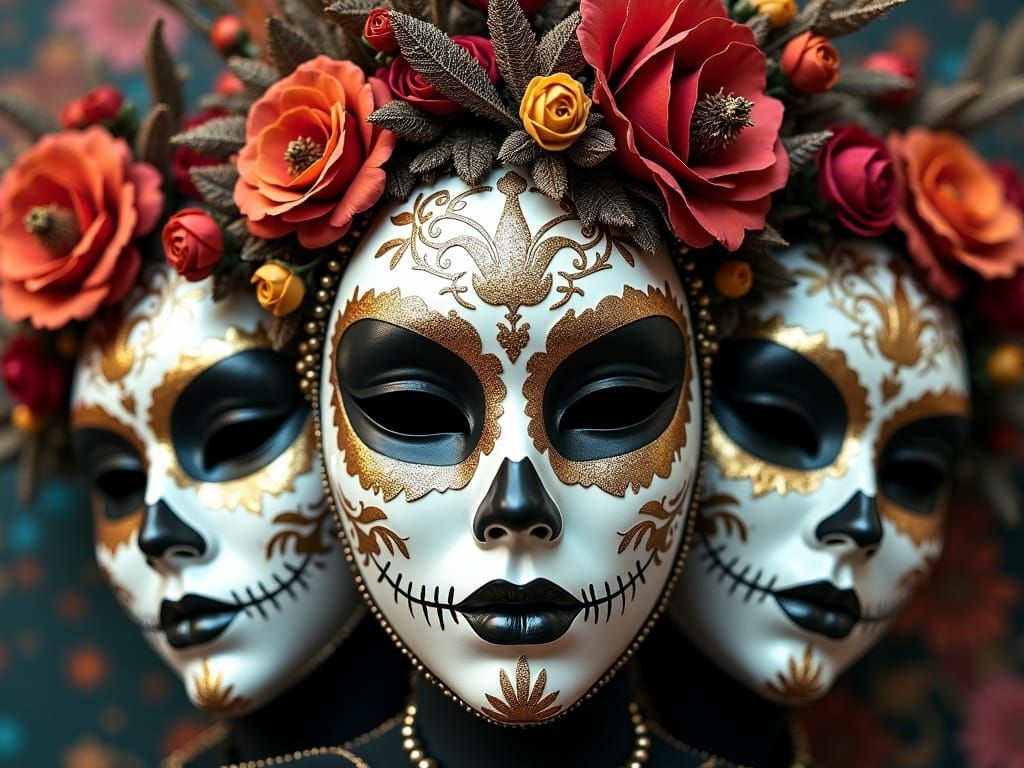 Day of the Dead Halloween Masks in Klimt Pop Art