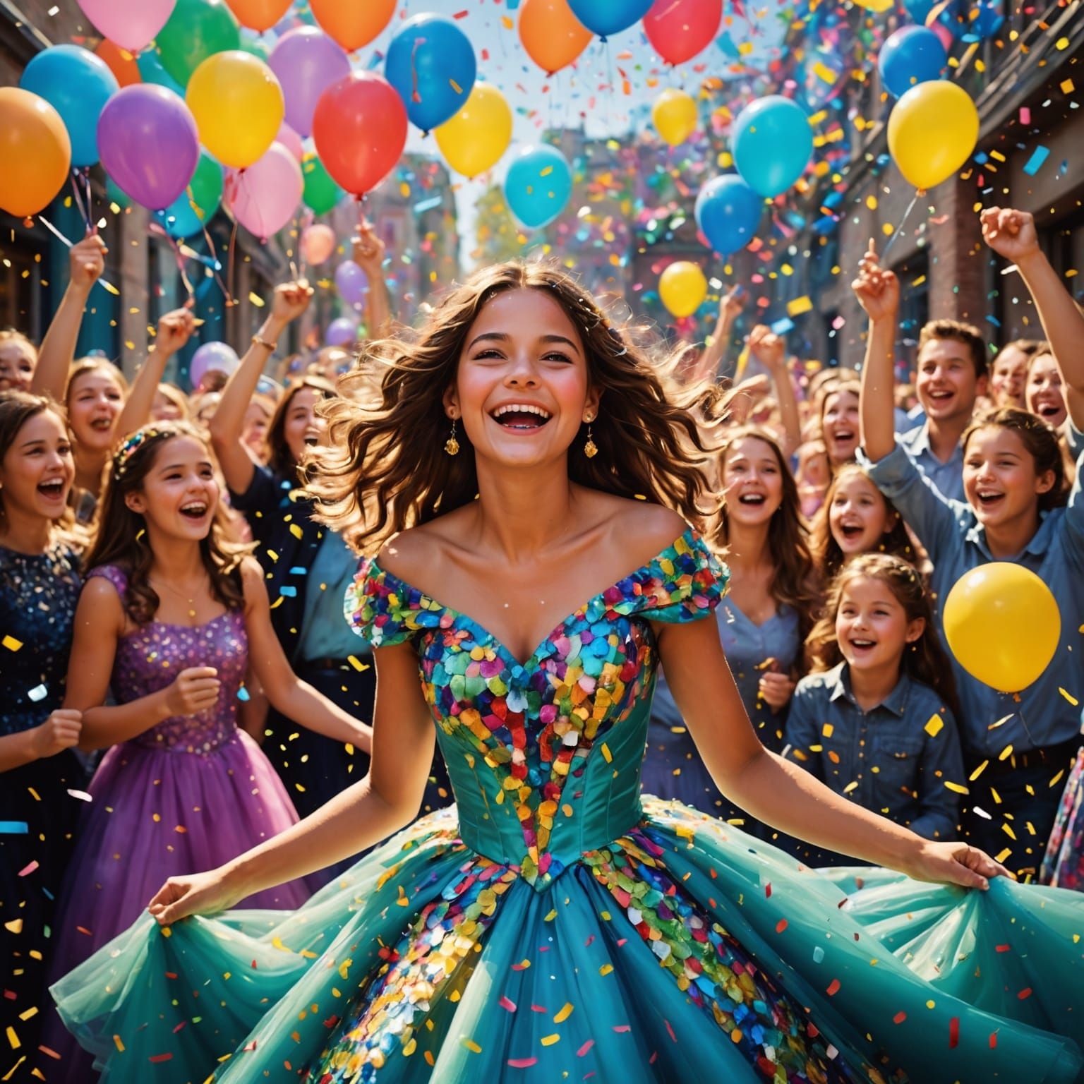 Joyful Quinceañera Celebration in Vibrant Colors