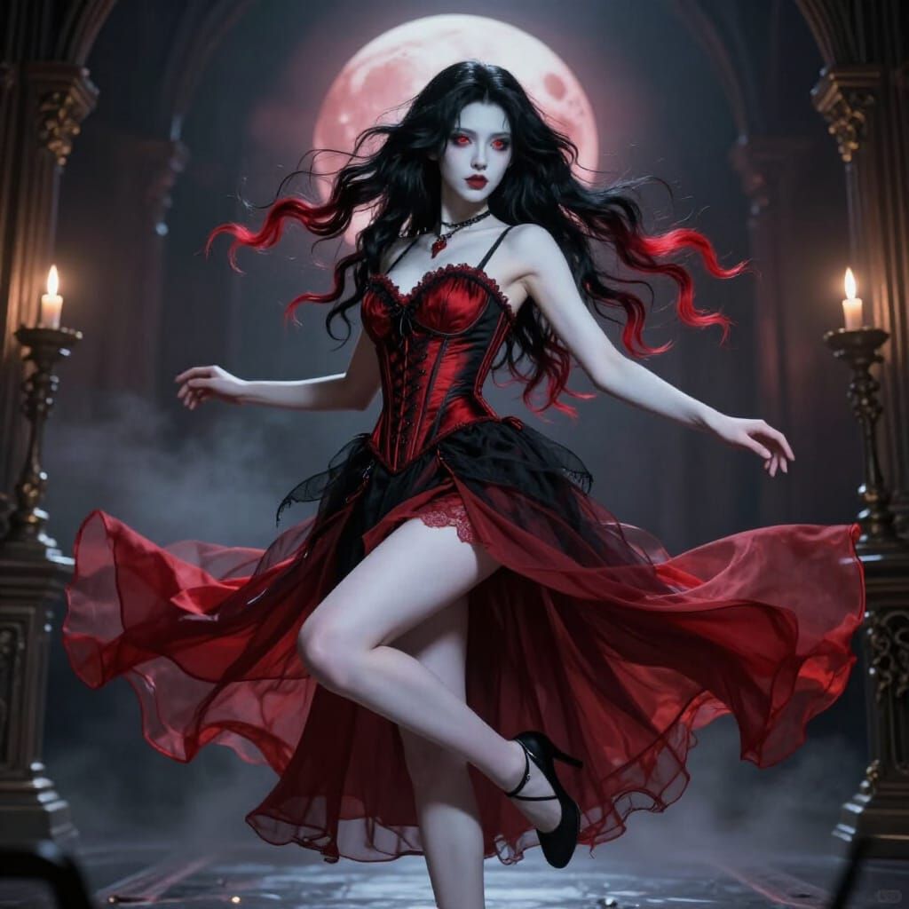 Gothic Dancer Under Blood Moon