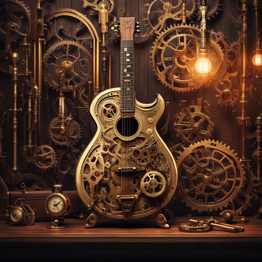 Steampunk Guitar Concept Art in Victorian Style