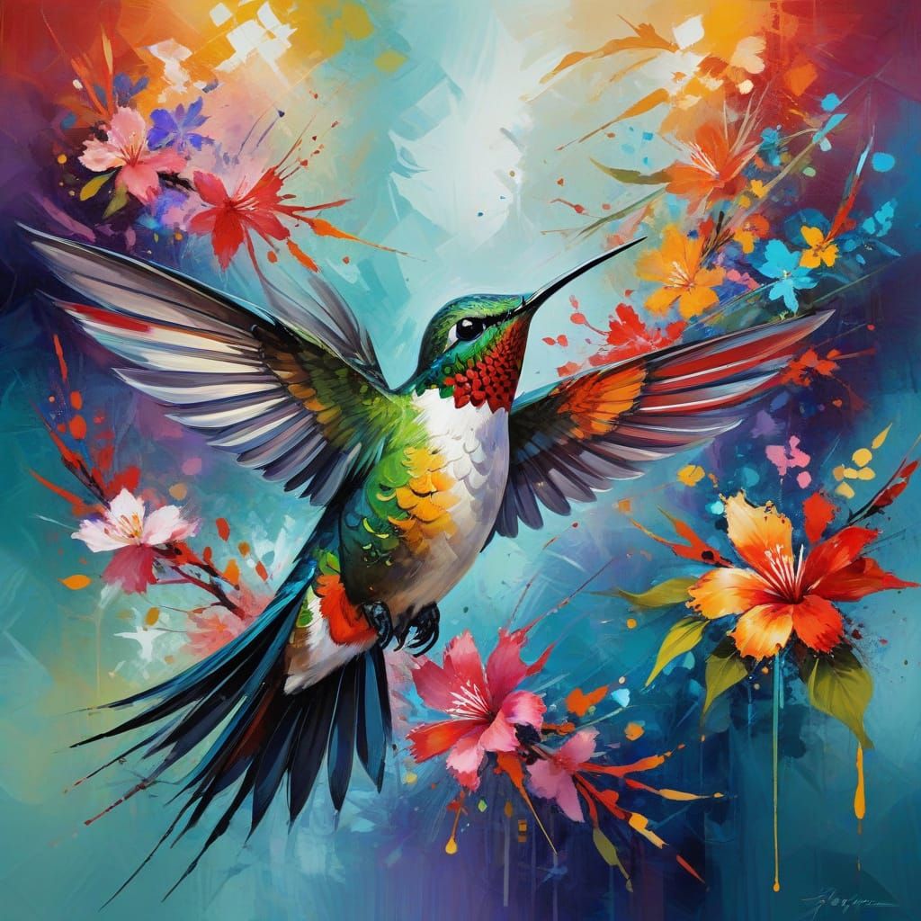 Abstract Hummingbird in Traditional Japanese Culture