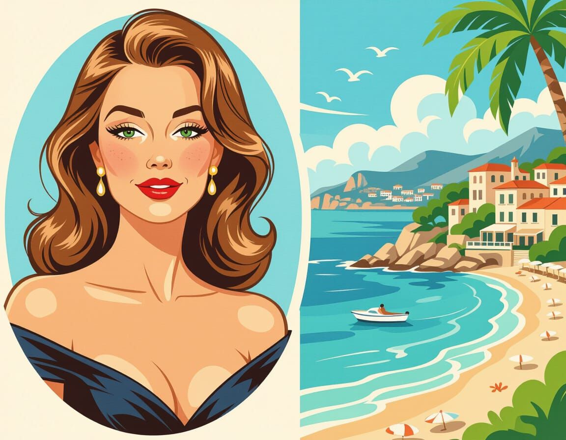 Wine Label Illustration in 1960s Glam Style