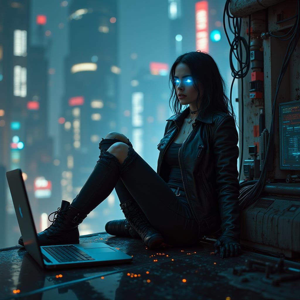 Cyborg Woman in High-Tech Rebellion