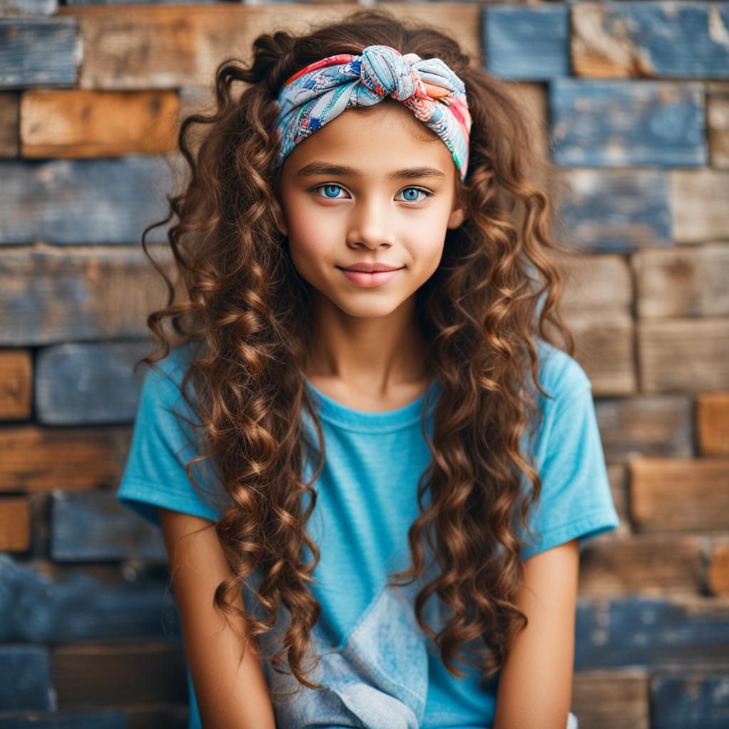 Portrait of a Beautiful Young Girl with Curly Hair