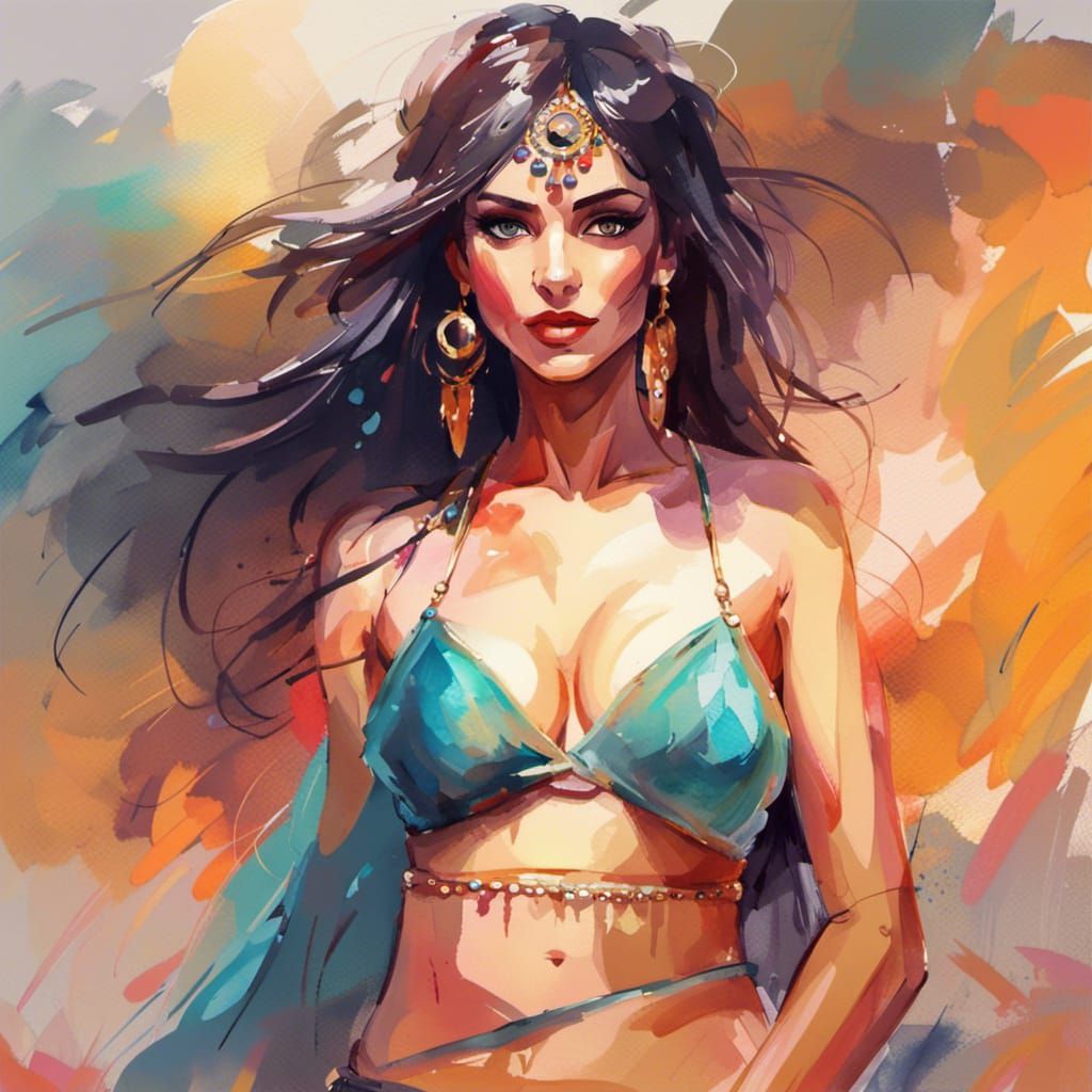 a painting of a woman in a bikini top, vector art, inspired ...