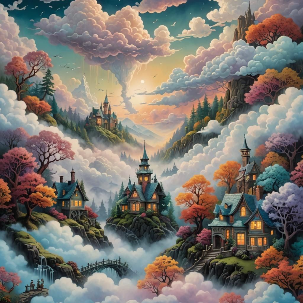 Creepy Colourful Papercut Art with Clouds