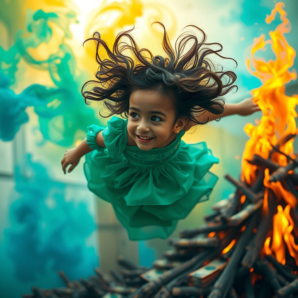 Girl Soaring Through Smoke, Digital Art in 8k
