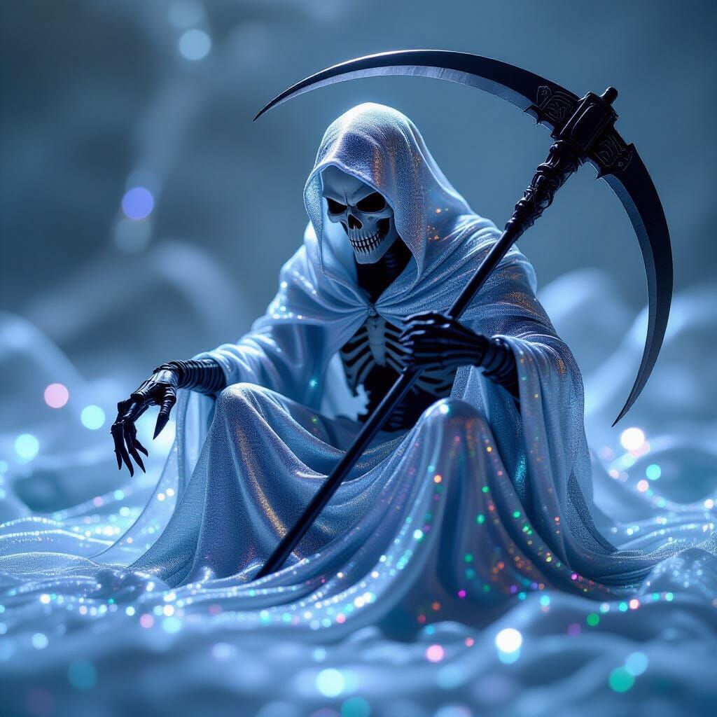 Spider Crafts Grim Reaper Sculpture from Shimmering Silk