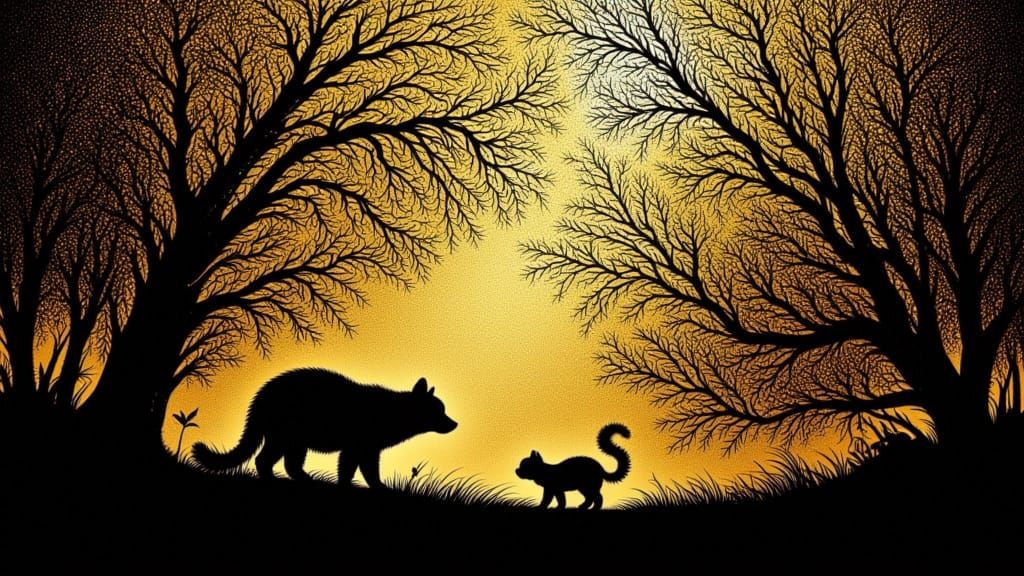 Kinetic Pointillist Dadaist Silhouette in Gold