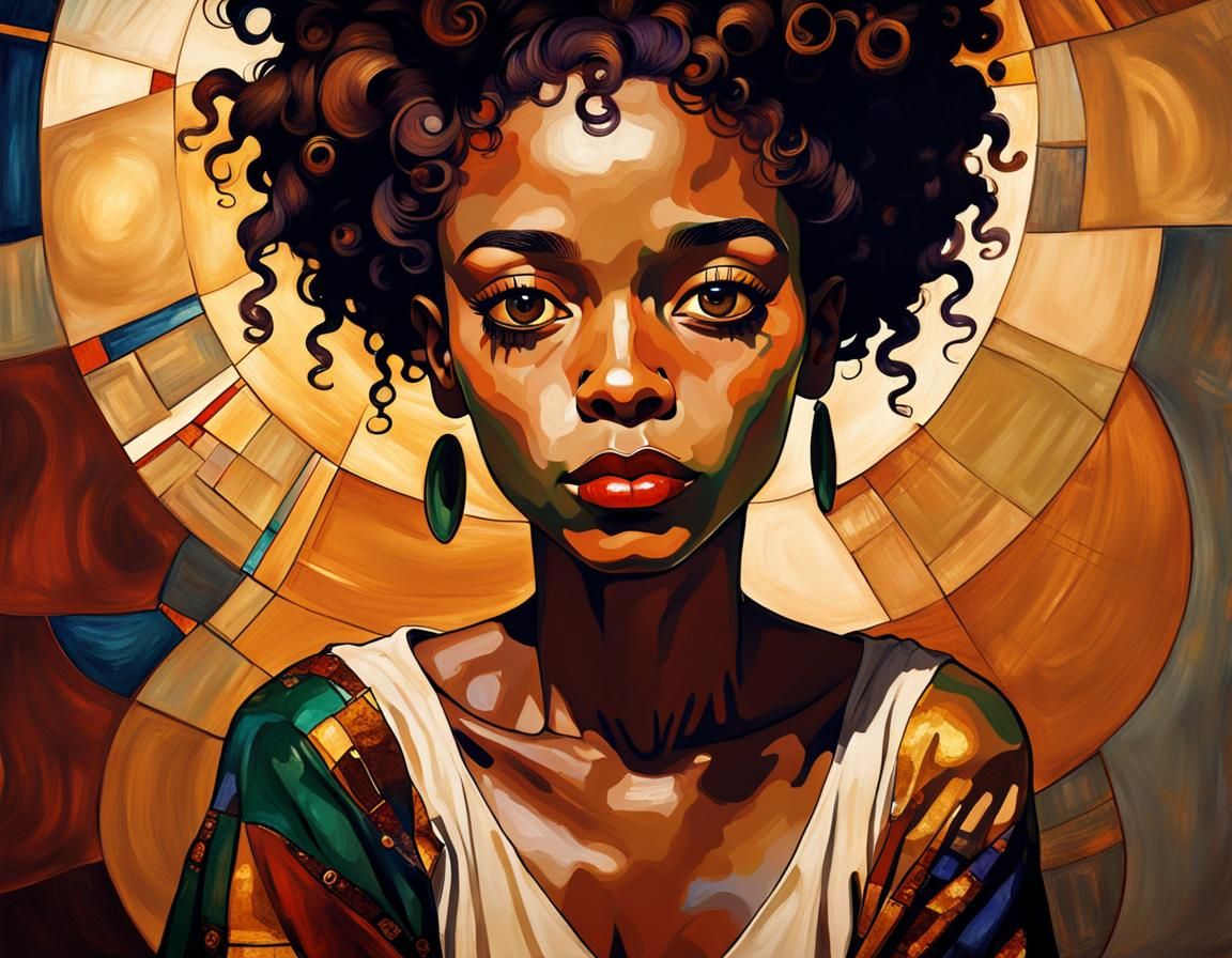 Art Nouveau Portrait of African American Woman