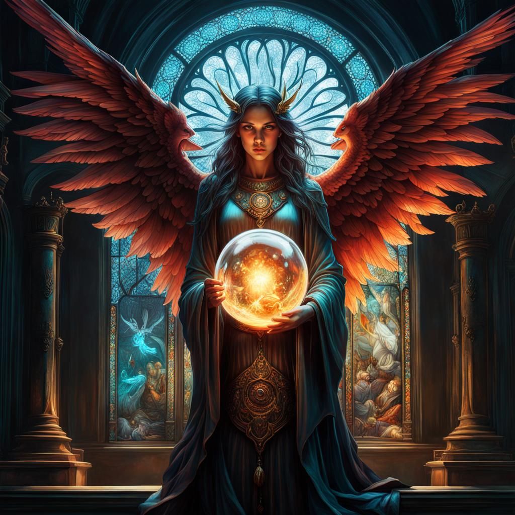 Illuminated Glass Angel in Dark Fantasy Style