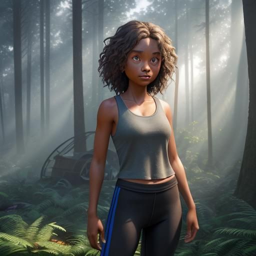 Confident Homeless Girl in Woods: Pixar-Style 3D Art