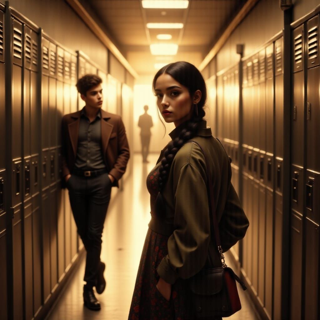 Golden Hour High School Hallway Scene