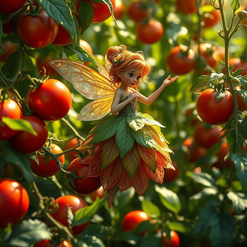 Tomato Fairy in Lush Garden Scene