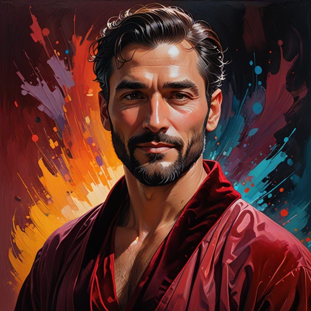 Hirsute Gentleman in Velvet Robe