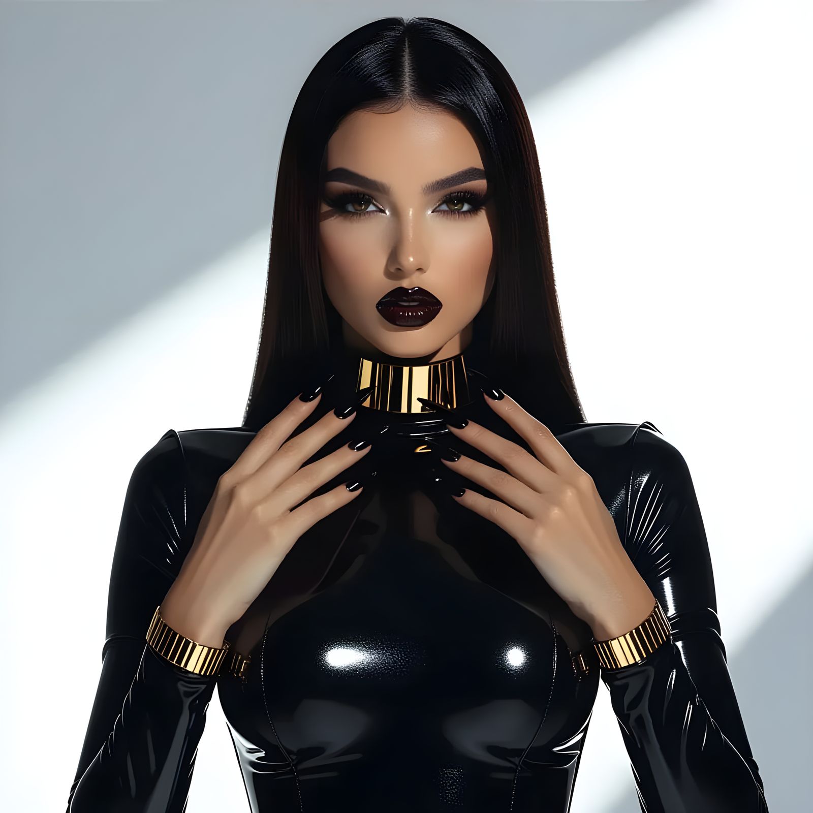 Arabian Beauty in Black Latex, Cinematic Lighting