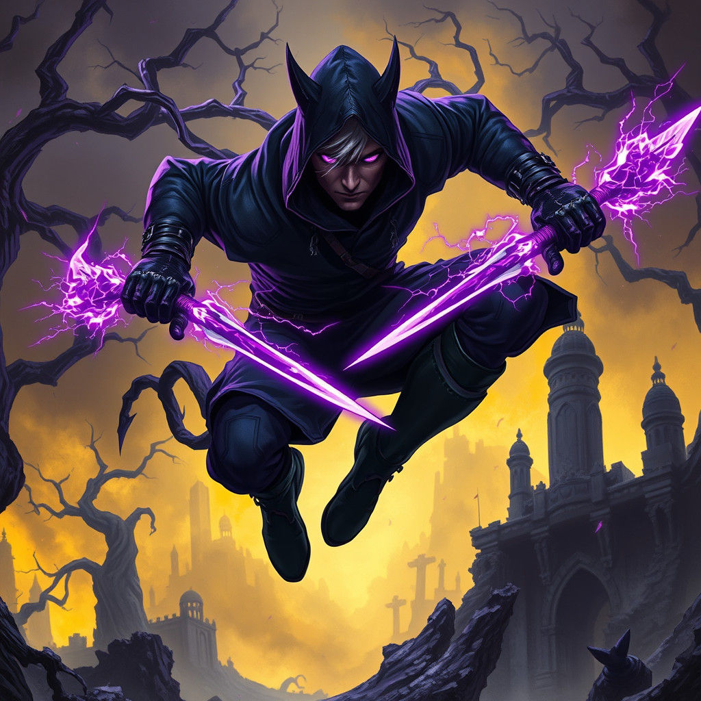 Soulknife Rogue Leaping into Action: Dark Fantasy Art