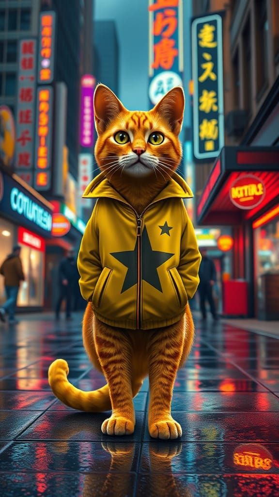 Confident Yellow Cat Dominates City Streets