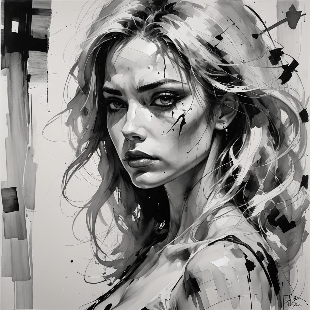 Abstract Portrait in Comic Art Style with Raw Emotion