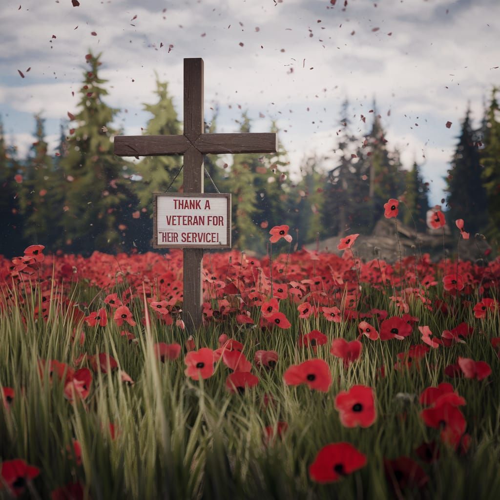 Poppy Field and Cross: Detailed Matte Painting