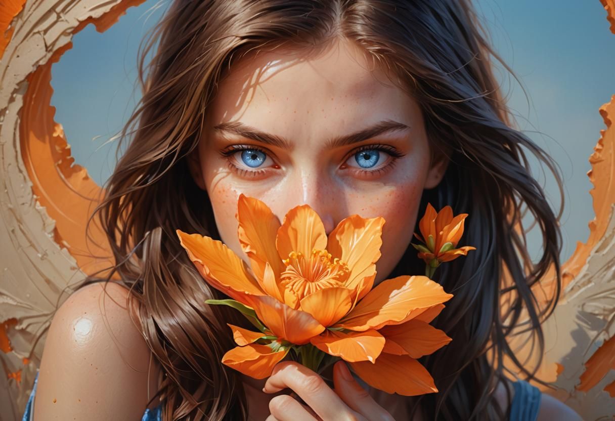 Woman Smelling Flower in Dynamic Digital Painting