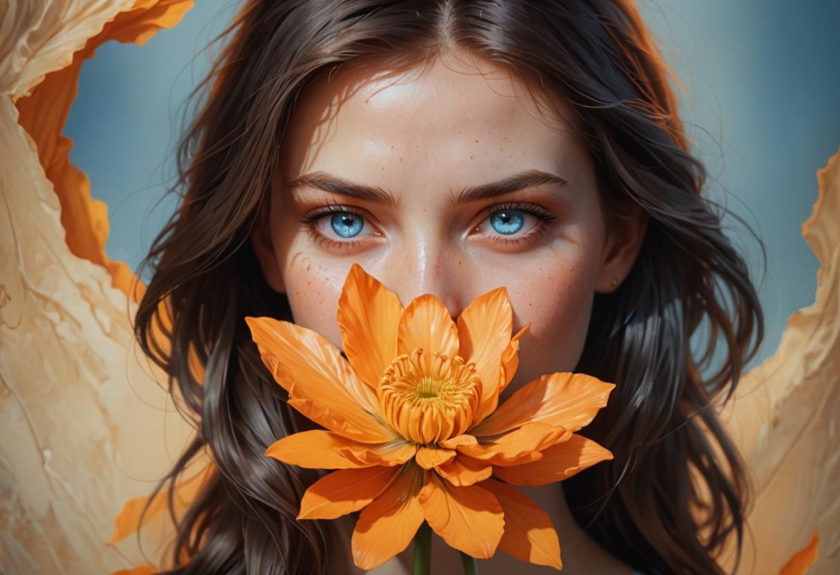 Ethereal Portrait of Woman with Flower, Hyperdetailed