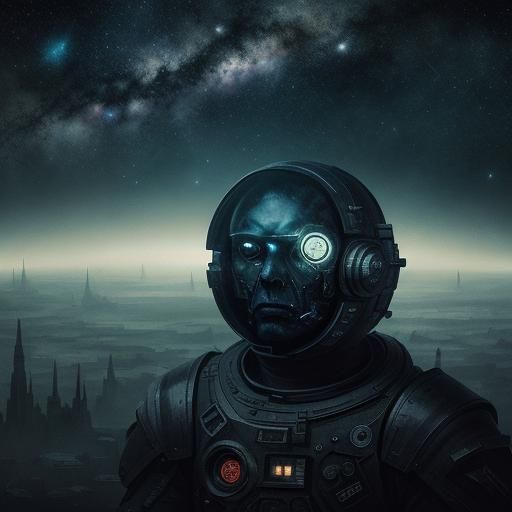 Futuristic Space Colony in Asteroid Belt: Surreal Matte Pain...