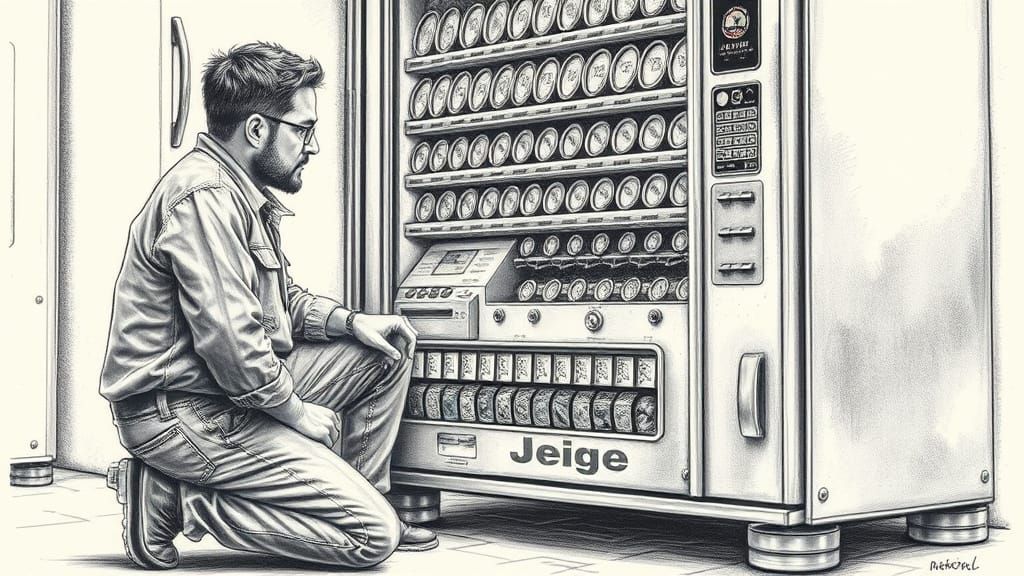 Vending Machine Mechanic in Hyperdetailed Charcoal Drawing