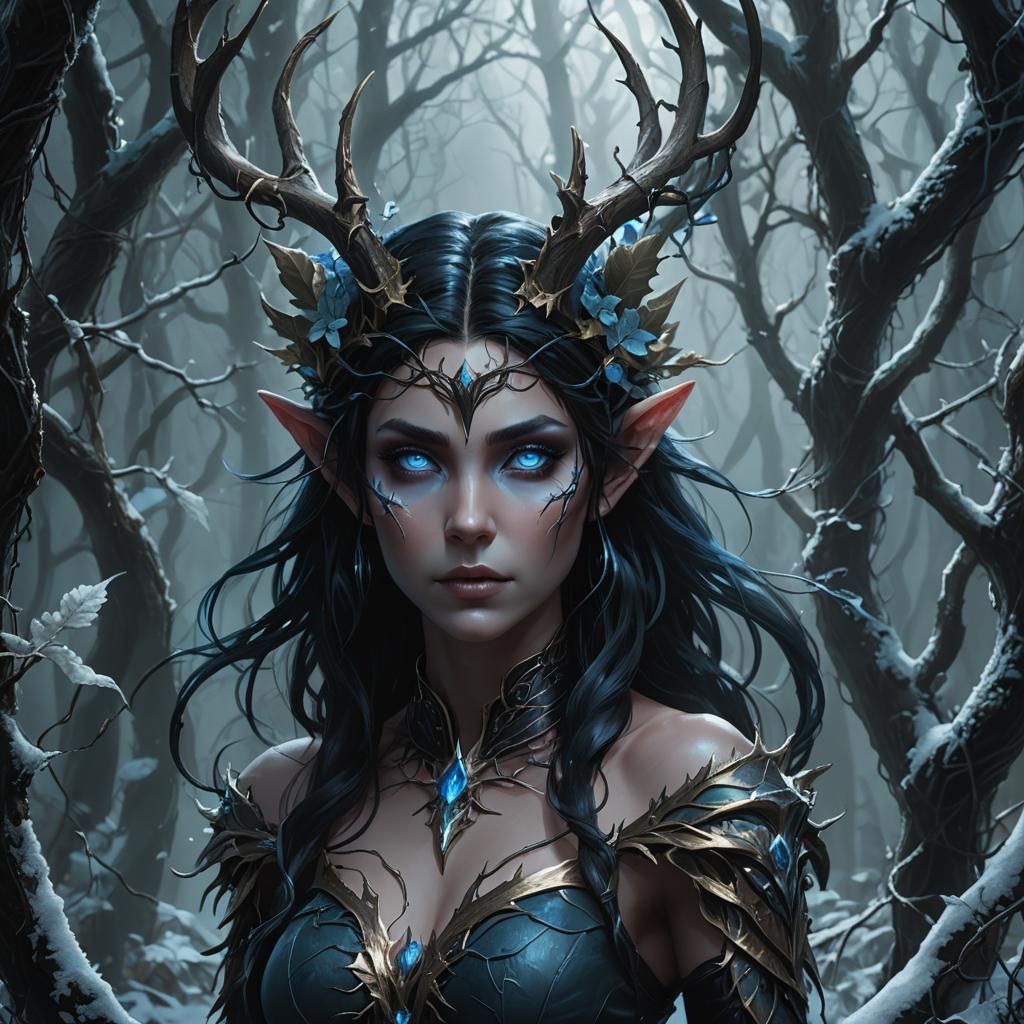 Cursed Plant Elf in Dark Fantasy Style