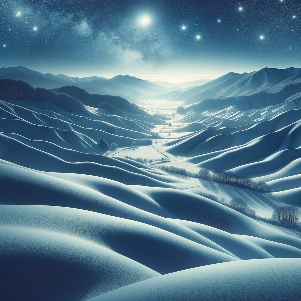 Serene Winter Night Scene in Soft Moonlight