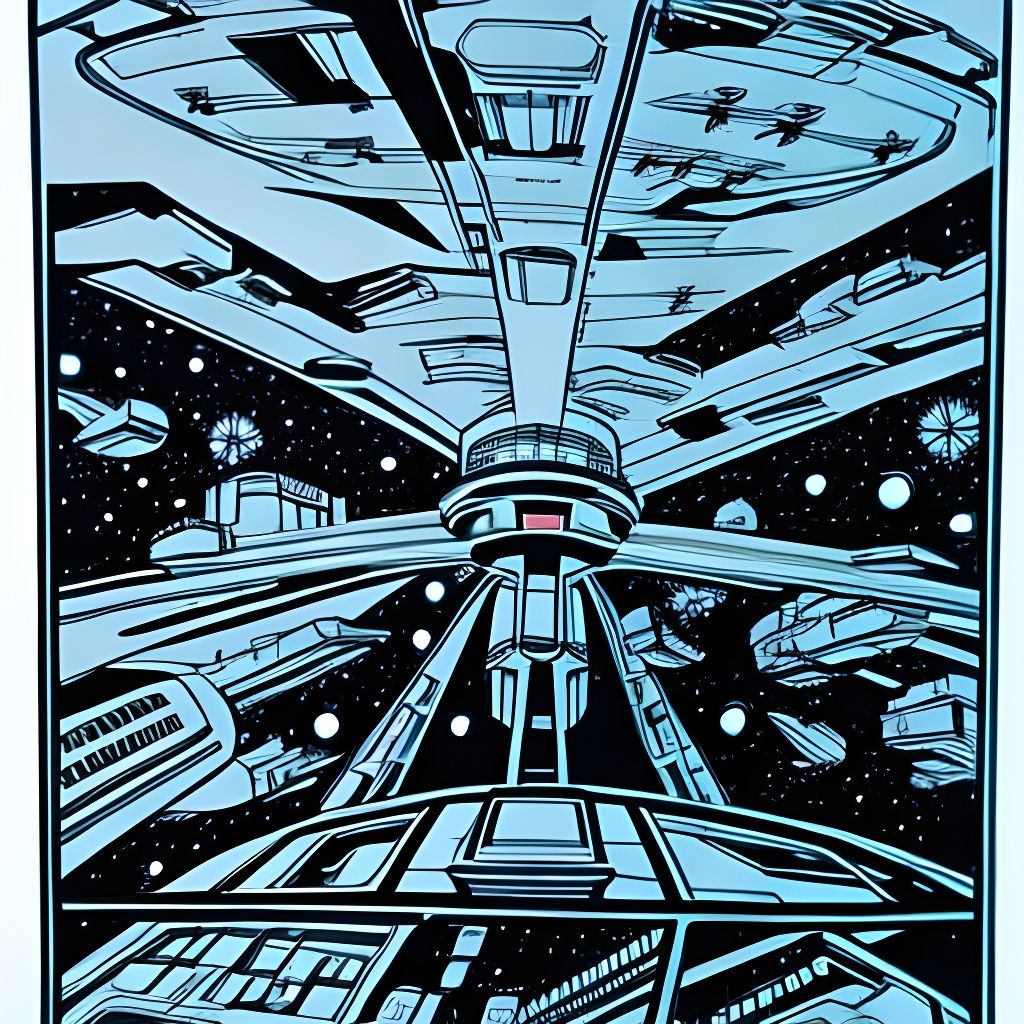 Detailed Space Command Panel Line Art