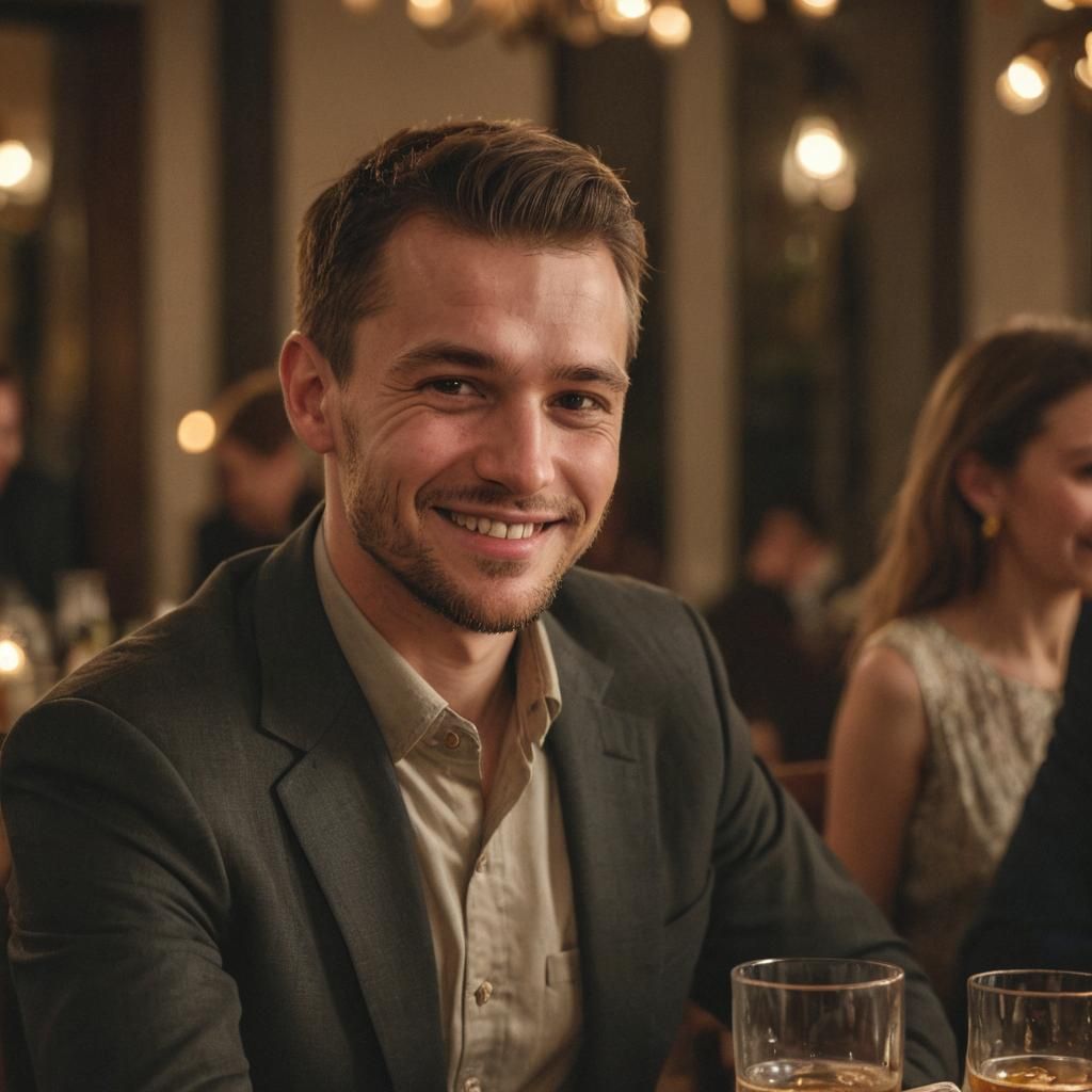 Warmly Smiling Slavic Man Portrait in Golden Light