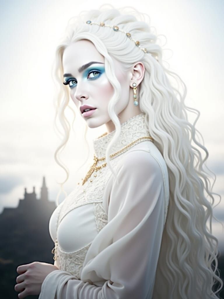 Regal Woman in Golden Hued Mystical Atmosphere