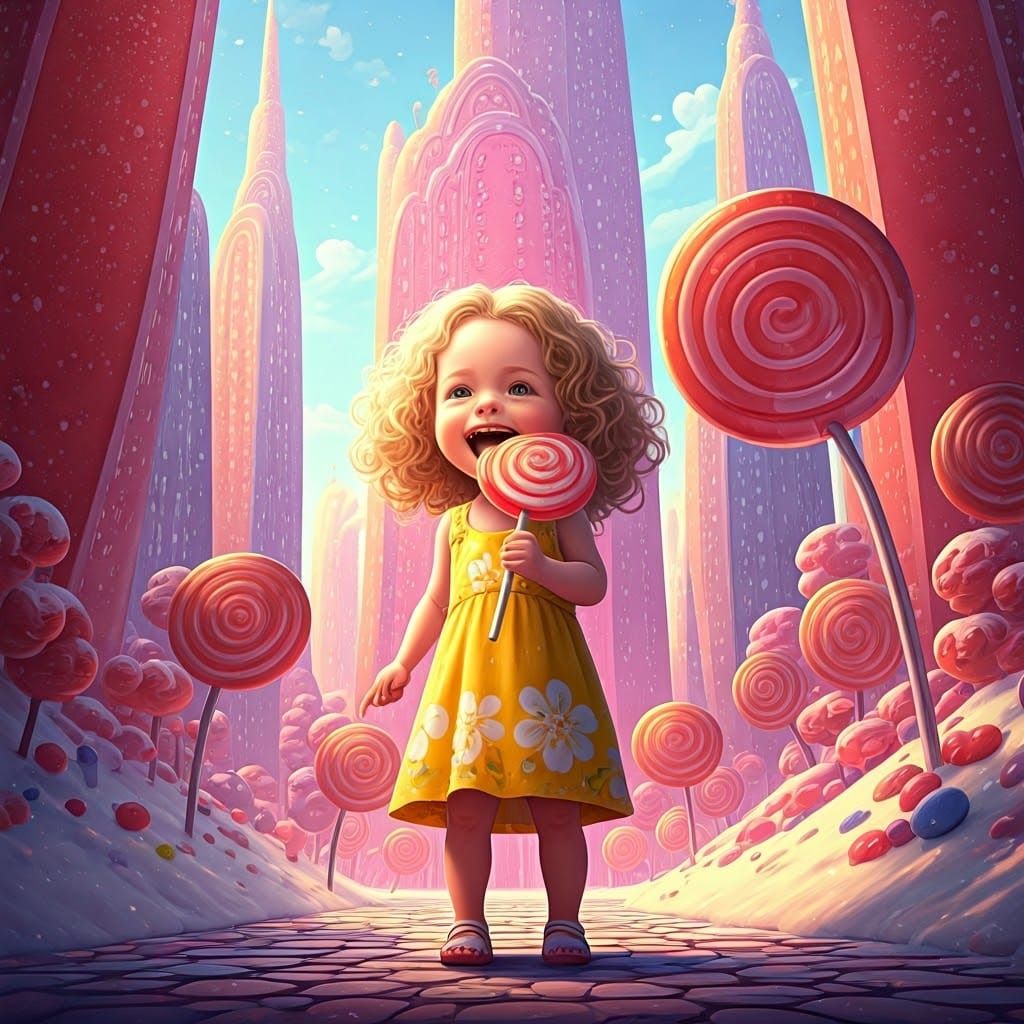 Candy Metropolis: Little Girl with Lollipop in Digital Art