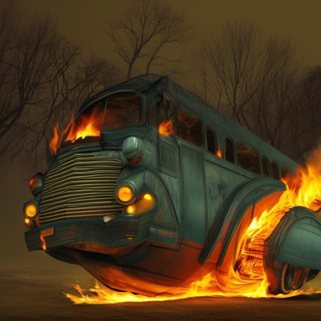 Hyperdetailed Ghost Dragon Bus with Flaming Wheels