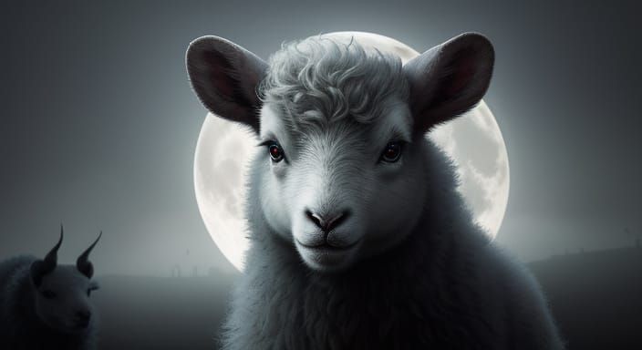 Darkly Whimsical Lamb Vampire Portrait in Mystical Realism